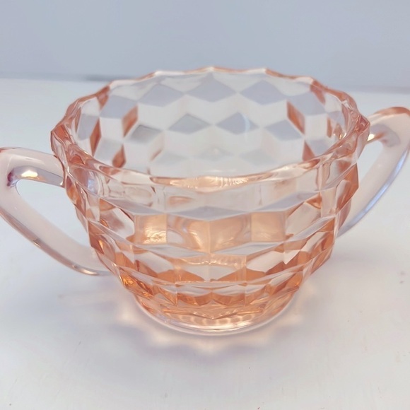 1930's Pink Depression Glass Cubist Jeanette Mid Century MCM Sugar Creamer - Picture 5 of 7